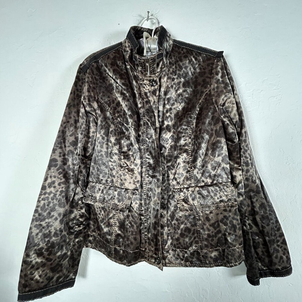 RoFa Moden Women's Metallic Leopard Print Jacket Size 16 Zip-Up Utility Style